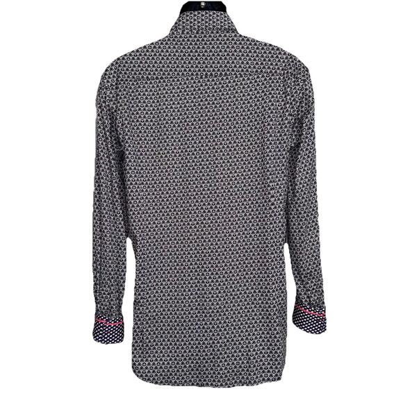 Buttercloth Shirt Men LG Robert Herjavec Geometric Aviation Flip Cuff Blue Plane - Picture 2 of 8